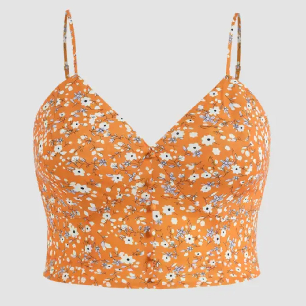 Cider Crop Top 3XL Plus Curvy Ditsy Floral Cami Tank Orange Smocked V-Neck New